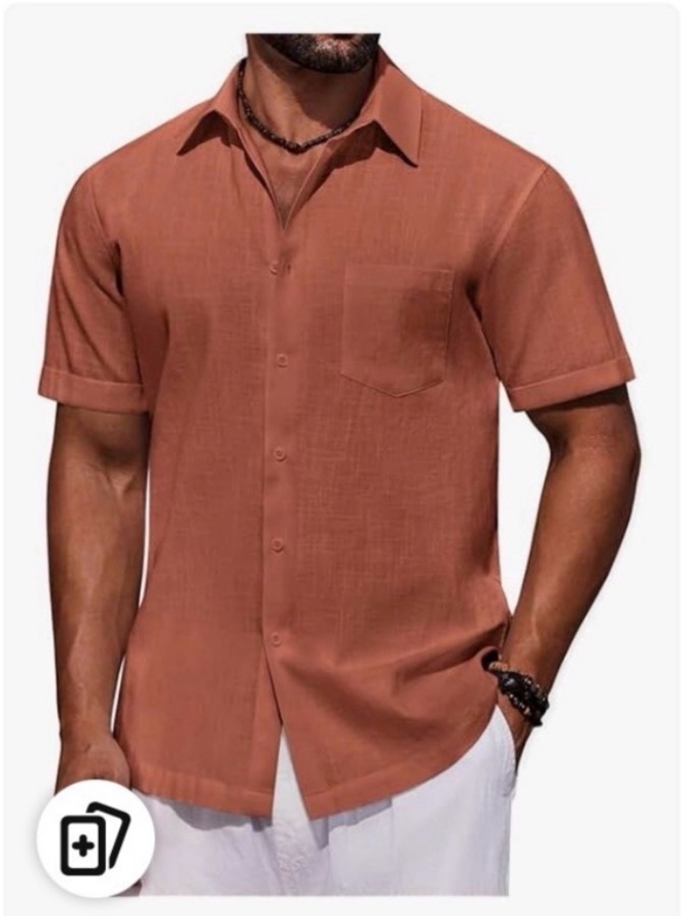 Men's Cotton Casual Short-Sleeve Button-Down Shirt - Rust Orange 2XL. 1112